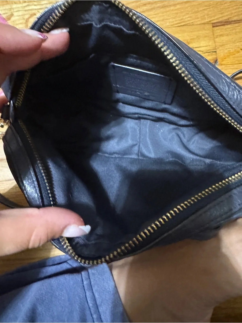 Coach Navy Pebbled Leather Crossbody with Gold Hardware